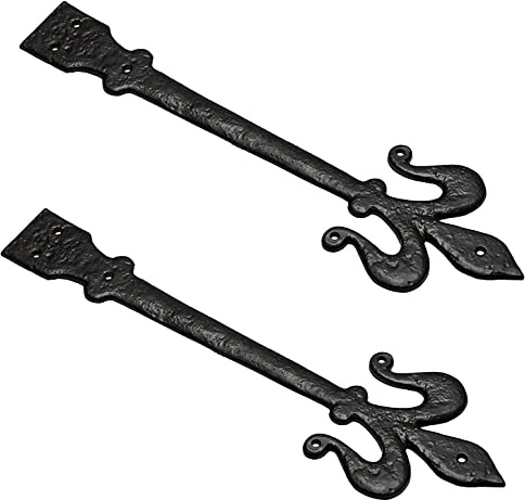 16-Inch Antique Door Hinge False Fronts Black Cast Iron False Tee Door Hinges Decorative Victorian Spear Garage Gate Sliding Door Fronts for External Gate Pack of 2.