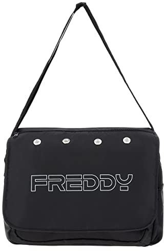 FREDDY Borsa Messenger Bag in Nylon Nero con Maxi-Logo - Borse e Zaini