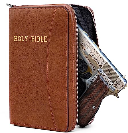 AmazingLife Concealed Carry Gun Pouch, Holy Bible Leather Soft Pistol Case, Lockable Zipper, Handgun Case for 9mm& Glock Guns Storage or Transport