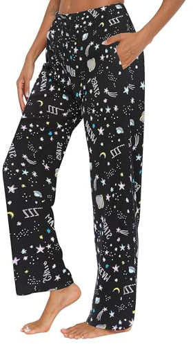 ENJOYNIGHT, pantaloni lunghi da donna, in cotone, pigiama stampato, pantaloni da sonno, per il tempo libero, con tasche e coulisse, L