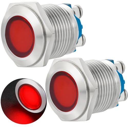16mm 5/8in Indicator Light Stainless Steel 304 12V-24V DC/AC Pilot Lamp Waterproof IP66 Metal 2Pcs