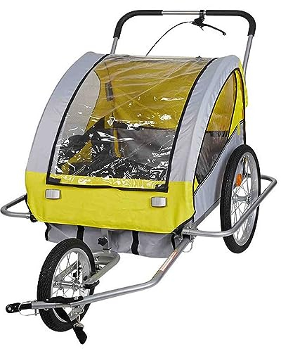 PRUJOY Großer Haustier-Fahrradanhänger für Hunde bis zu 30 kg, Feststellbremsen, verstärkte Basis, niedriger Schwerpunkt, mit DREI Reifen, abnehmbare Vorderräder (Yellow)