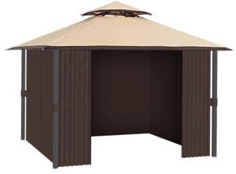 Gazebo Curtains Outdoor Waterproof, Curtain Replacement Universal 4-Panel Sidewalls, Universal Replacement Privacy Curtain Sidewalls with Zipper for Garden Patio Yard (Only Curtains) (10x12ft, Brown)
