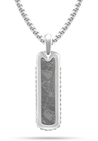 RTZN® Meteorite Necklace for Men – Premium Meteorite Mens Column Pendant Necklaces with Silver Stainless Steel Chain 22 Inch + 2 Extension