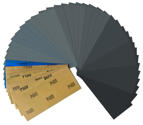 Schleifpapier Set, Nass und Trocken Sandpapier 23 x 9 cm, Körnung 400 600 800 1000 1200 1500 2000 2500 3000, Fein Schleifpapier für Auto Metall Holz Lack Wände Glas Schleifen Finishing (45)