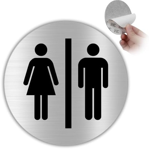 LEIASA | Señal Adhesiva WC Mujer & Hombre - Grosor 0.6 mm - Diámetro Ø 100 mm - Aluminio Señalización De Baños - Señal Aseos - Signo Baño - Cartel adhesivo WC Mujer & Hombre