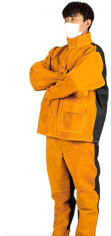 DRPCT Leder-Schweißmantel-Set Heavy Duty Schweißerjacke Und Hitze- Und Flammenbeständige Hose Arbeitsschutzjacke Für Männer Frauen(Orange,L)