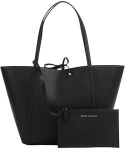 Armani Exchange Women's Essential, Angie, italic logo, internal pochette, Shopping bag, Black, One size