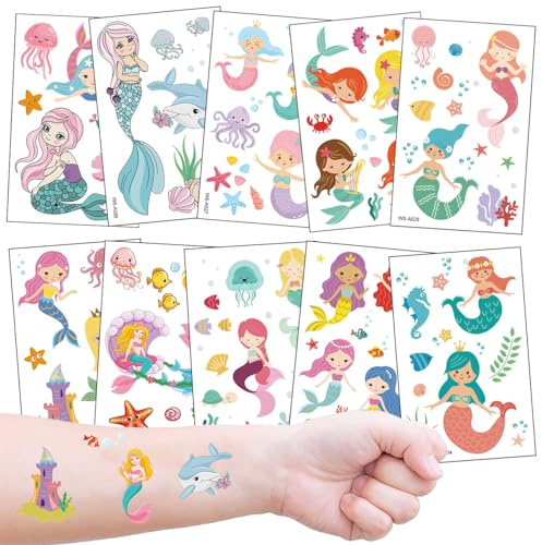 Sirena Tatouage Enfant 10 Feuilles pour Filles de Fête d'Anniversaire d'Autocollants