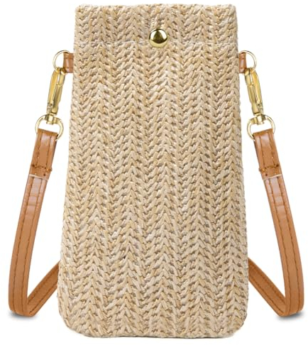 Aucuu Handytasche Zum Umhängen, Strohtasche Damen, Kleine Strandtasche Mit Schnalle, Crossbody Tasche für Reisen, Urlaub, Strand