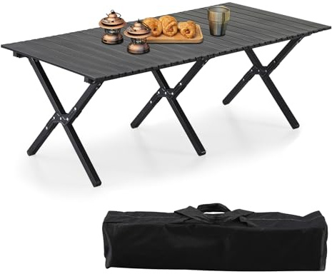 BOOSDEN Aluminum Roll-up Camping Table, Portable Low Picnic Table with Bag