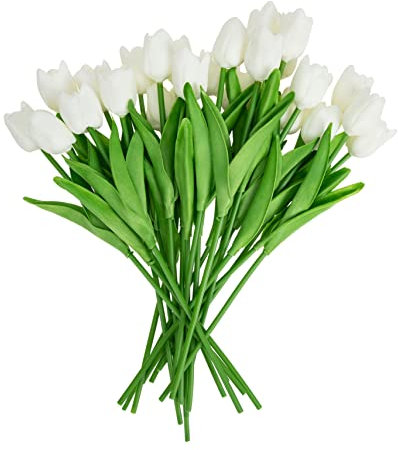 MUSISALY Stück Künstliche Tulpen Blumenstrauß-Ornamente Realistische Form Klassische Farbe PU-Material Langlebige Dekoration für Schlafzimmer Eingang Wohnzimmer