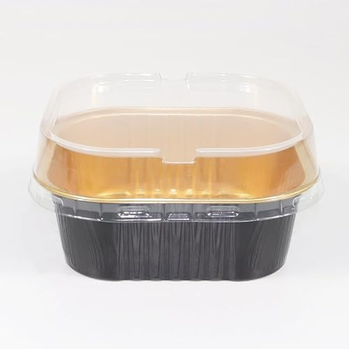 Namzi 100pcs Mini Aluminum Foil Cupcake Baking Cups with Lids Disposable Mini Cake Containers Flan Molds for Pudding, Souffle, Party, Wedding (Black Gold)