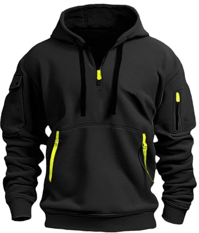 Jamron Hombre Tallas Grandes Sudaderas con Capucha y Media Cremallera Chaqueta Deportiva Casual con Multibolsillos SN0708243 Negro 5XL