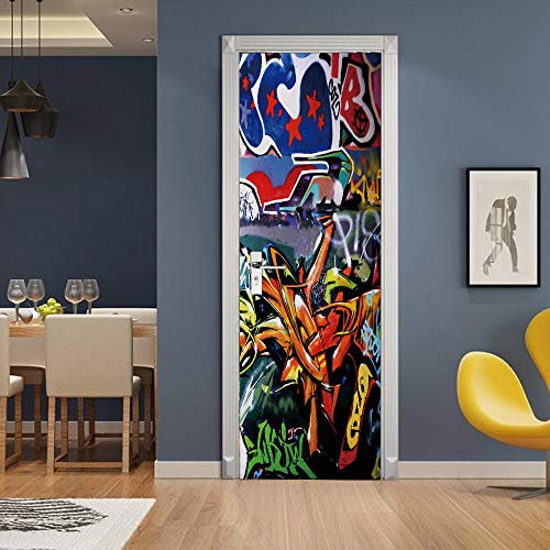 3D Türtapete Selbstklebend TürPoster Farbe und Graffiti Türaufkleber Fototapete Abziehen und Aufkleben Türfolie Tür Tapete B77 x H200cm