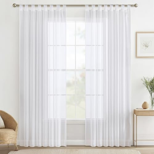 MIULEE Tende per Interni Trasparente Tenda Voile con Passanti， Anelli Soggiorno Moderne Eleganti 2 Pezzi Bianco 140 x 280 CM
