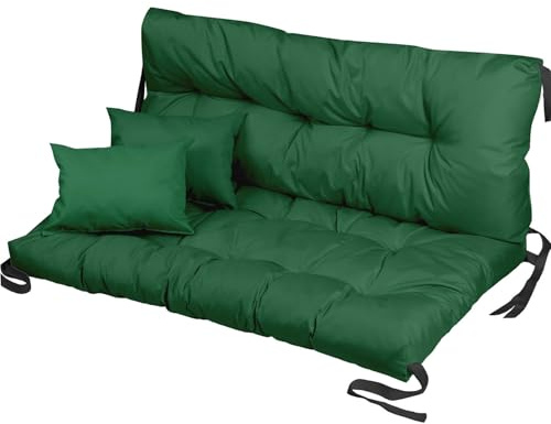 Trädgårdsgunga, hängmatta, sittkudde, vattentät, 120 x 80 x 50 för pallmöbler, utomhus, uteplats, solstol, bänkdyna med ryggstöd trädgårdsmöbler, grön [133]