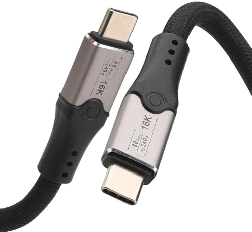 Leehitech 0.5M Cable Thunderbolt 5, câble de données 80 Gbps, 240W Câble USB 4 (Version améliorée), 16K@60Hz Compatible avec Thunderbolt 4/3, Type-C, iPhone 16/15 Plus Pro Max Ultra MacBook/iPad/Air