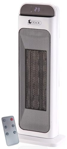 SEDOL PTC Ceramic Tower Heater 2000W – Oscillating Electric Space Heater with Remote, Thermostat & Timer – 3 Heat Settings, Quiet Portable Fan Heater with Overheat & Tilt Protection for Home or Office