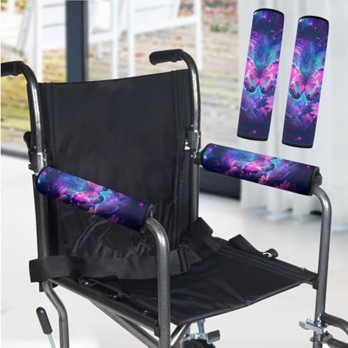 Uorisanigo Wheelchair Armrest Covers Butterfly Purple Wheel Chair Accessories Adults 2 Pack Wheelchair Arm Pads for Office Transport Chair Pressure Relief
