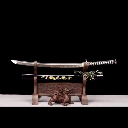 KWXPW 72cm Kurzes Katana,Handgeschmiedete Klinge aus T10-Stahl,Scheide aus Massivholz,Japanisches Samurai-Schwert für Kendo,Sammeln,Dekorieren,Cosplay,Kampfsport,Ausstellung