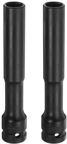 sourcing map 2pcs Deep Thin Wall Impact Socket 13mm Metric 6 Point Socket 1/2 Square Drive 5 Extra Long Phosphated CR-V Steel Industrial Grade Spindle Axle Nut Socket, Black