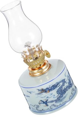Cabilock Petroleumlaterne Aus Glas Vintage-öllaterne Für Innen Dekorative Laterne Mit Blau-weißem Porzellan-dekor Klare Kammerlampe Für Heimdekoration Dochtbetrieben
