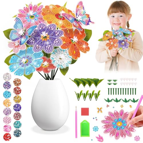Blumen Basteln Mädchen 6 7 9 8 10 Jahre: Diamond Painting Bastelset Kinder | Geschenke für Mädchen 5-11 Jahre, Diamant Painting Blumenstrauß Set als Zimmer Deko, Kreativ Geburtstagsgeschenk Set