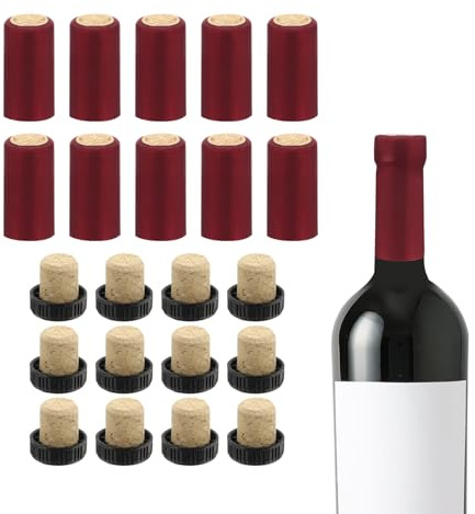 QUARKZMAN 100Pcs Capsules Thermorétractables PVC 30x60mm Bordeaux Rouge | 12Pcs Bouchons Liège Forme T Bouchon Bouteille, Pour Verre Caves, Capsules Thermorétractables