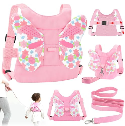 Baby Reins Toddler Reins, Baby Walking Harness Anti-Falls & Anti-Lost Toddler Reins Baby Walking Harness with Safety Rein & Butterfly Wings Safety Toddler Harness for Toddlers Girls 1-3 Years (Pink)