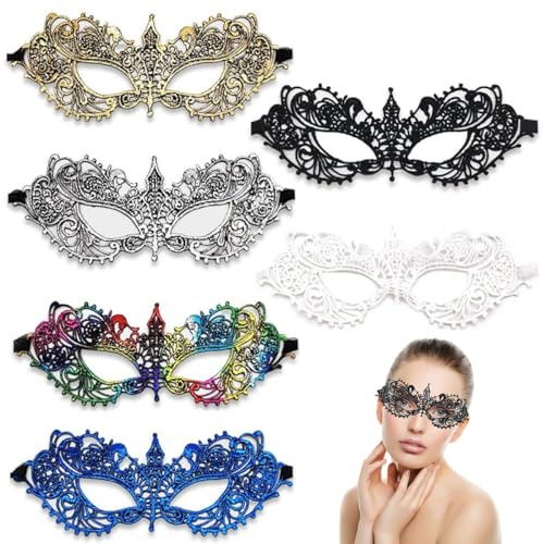 SamHeng 6 Stück Venezianische Masken Sexy Spitze Augenmaske Masquerade Masken Maskerade Spitzenmaske für Halloween Maskenball Kostüm Karneval Abschlussball Party Kostüm Ball Masken