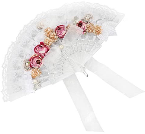 VINTORKY Hochzeitsfächer Aus Spitze Und Kunstblumen Elegante Klappfächer Für Braut Bachelorette Und Feiern Charmantes Accessoire Für Fotos Und Auftritte
