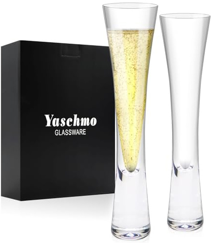 Yaschmo Champagne Flutes Set of 2, Hand Blown Crystal Champagne Glasses, Modern Unique Design, Lead-Free Prosecco Flutes, Elegant Toasting Glasses Gift for Wedding, Anniversary, Birthday, Christmas
