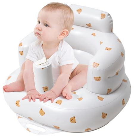 GOEDCH Aufblasbarer Sitz Baby 3 Bis 36 Monaten: Tragbarer Aufblasbarer Babysitz mit Eingebauter Luftpumpe, Aufblasbarer Kinderstuhl mit Nackenstütze, Baby Sitzhilfe für Reisen Füttern Camping Lernen