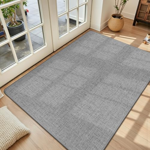 LEKEEPGO Ultra Thin Indoor Door Mat 36x59, Low-Profile Door Mat Indoor Entrance, Non Slip Rubber Backing Inside Doormat Washable Welcome Front Entryway Dirt Trapper Entry Mat, Grey
