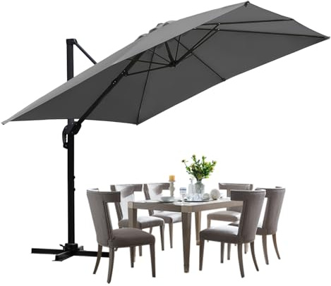 ISOISL Sonnenschirm Ampelschirm 300 x 300 cm Groß Gartenschirm mit Kurbe 360° Drehbar und Kippbar,Terrassenschirm Sonnenschutz UV50+ Gestell Aluminium,Marktschirm für Garten,Terrasse,Beige