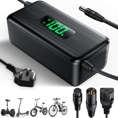54.6V 2A Electric Scooter Charger with LED Charging Display (1-100%), for Hoverboard with 4 Connectors, Universal Charger for All 48V Lithium Batteries, for N-inebot, Xiaomi