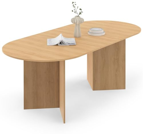 IDMarket – Mesa de comedor extensible ovalada Marthe 6-10 personas, madera estilo haya, 160-200 cm