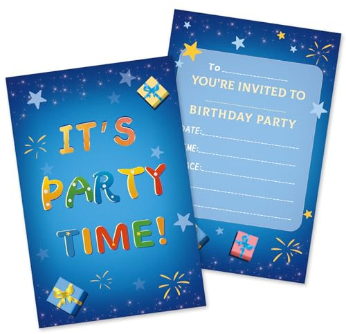 HOMANGA Birthday Invitations for Boys, 20PCS Birthday Party Invitation Cards with Envelopes, Party Invites for Kids Childrens Parties Supplies - 10x15cm (Blue, Double-sided)
