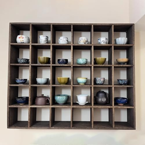 Blazea Tassenregal Holz Wandmontage, Mehrfach-Ständer für Teetassen-, Schnapsglas- und Kaffeetassen, Schweberegal für Küche und Wohnzimmer (3x3 9 Slots)
