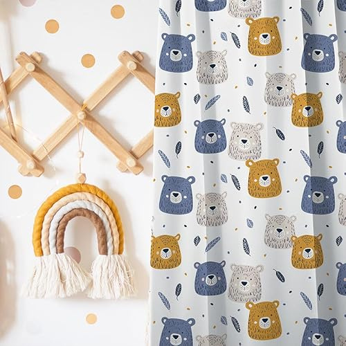 Gardinen Vorhangen Bunte 140x240 cm (BxH) Abril Kinderzimmer Gardine Bärchen Blau Vorhang Mit Kräuselband Niedliche Deko Für Jungen