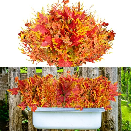 DeMythrial 6 Bündel Künstliche Blumen Herbst Deko Kunstblumen wie Echt Herbstdeko Blumenstrauß Künstlich Seidenblumen Fake Blumen Pflanzen Zweige Kunstblume Deko Herbstblumen für Zimmer Tisch Draußen