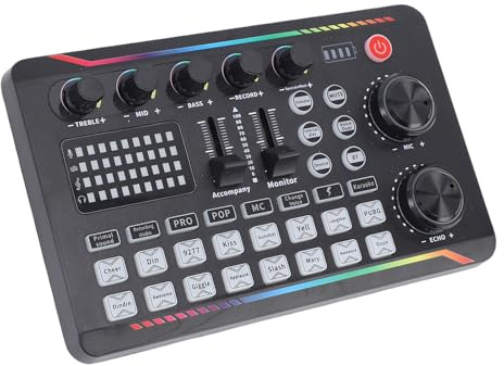 Asixxsix Carte Son Live, Mixeur Audio F998, Interface Audio avec éclairage LED et Effets Sonores Multiples, équipement D'enregistrement de Podcast Compatible Bluetooth pour Jeux