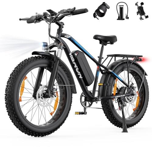 VARUN E Bike, E-Bike Herren mit 26 * 4.0 Fat Tire, 48V 18AH Akku, Bis zu 150 km, 85Nm 250W Motor, 25 km/h, Offroad Ebike Mountainbike mit 7-Gang, All-Terrain Elektrofahrrad Herren, EU-Konformes