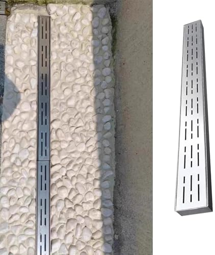 VIIGUIY Canaletta Scolo Acqua Piovana Set di Canali di Drenaggio Lineare, Sistema di Drenaggio in Acciaio Inossidabile, Grondaia e Griglia Drenaggio Francese Interna Ed Esternana(7x3cm (2.8x1.2))