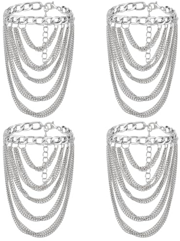 PH PandaHall 4pcs Cheville à Pompon Multicouche Argenté Chevilles pour Talons Hauts Chaîne de Cheville Punk Réglable pour Chaussures de Femme Bijoux de Fête de Mariage Accessoires de Décoration, 23cm