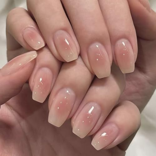 Nymora Press on Nails Kurz - 24 Stück Hellrosa Acryl Nägel zum Aufkleben, Quadratische Form, Natürliche Einfarbige Kunstnägel für Frauen