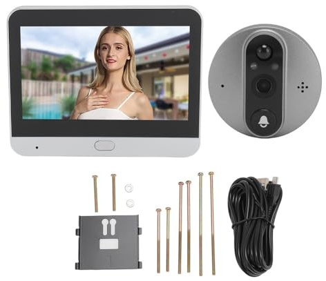 Gettimore Cámara de mirilla 1080P HD 10.9 cm Visual Visor de puerta con detección de movimiento PIR, timbre inteligente inalámbrico de audio bidireccional para seguridad del hogar, compatible con