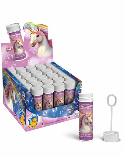 PUSTEFIX Original Einhorn 70ml I 24er Display I Bunte Bubbles Made in Germany I Seifenblasen für Kindergeburtstag, Gartenparty, Hochzeit & Polterabend I 24 x 70 ml Vorteilspack