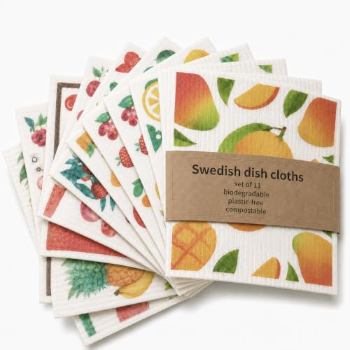 Foribyw 11 Pack Swedish Dishcloths for Kitchen, Reusable Super Absorbent 20x Weight, Sponge Cleaning Cloth, Quick-Drying Leaves No Streaks, Dishwasher Friendly, Biodegradable Wipes for House Cleaning